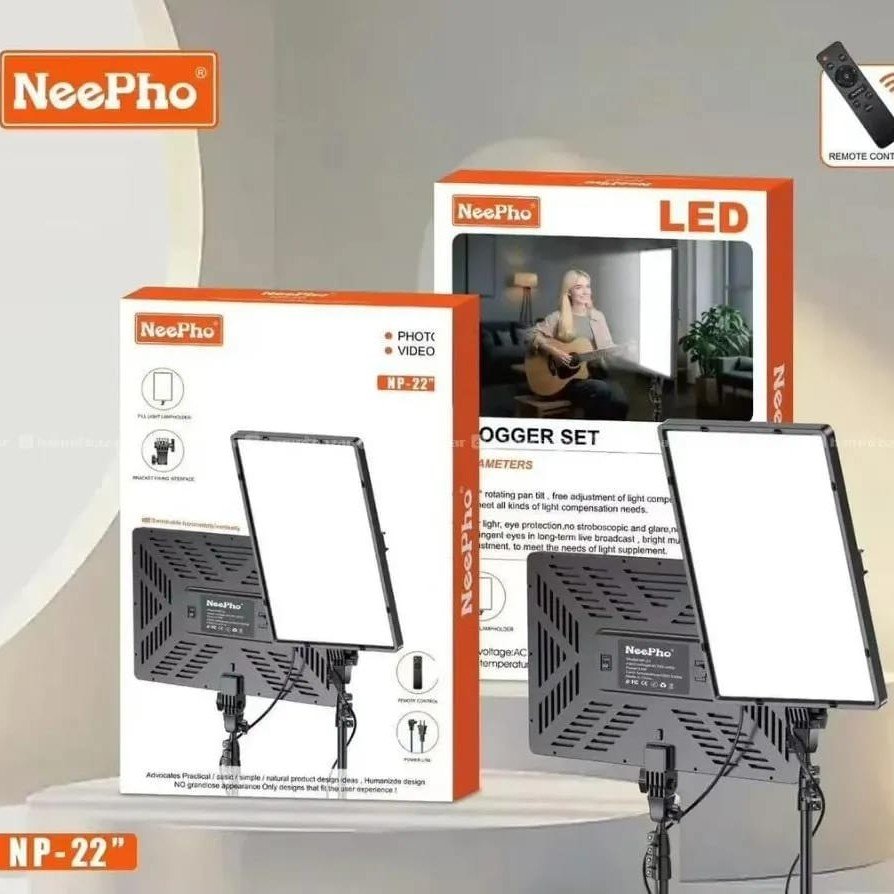 NeePho NP-22 LED Video Light Panel | 22 Inch Pro Studio Light with Stand + Remote | Bi-Color 3200K-5600K | For YouTube, Photography, Live Stream